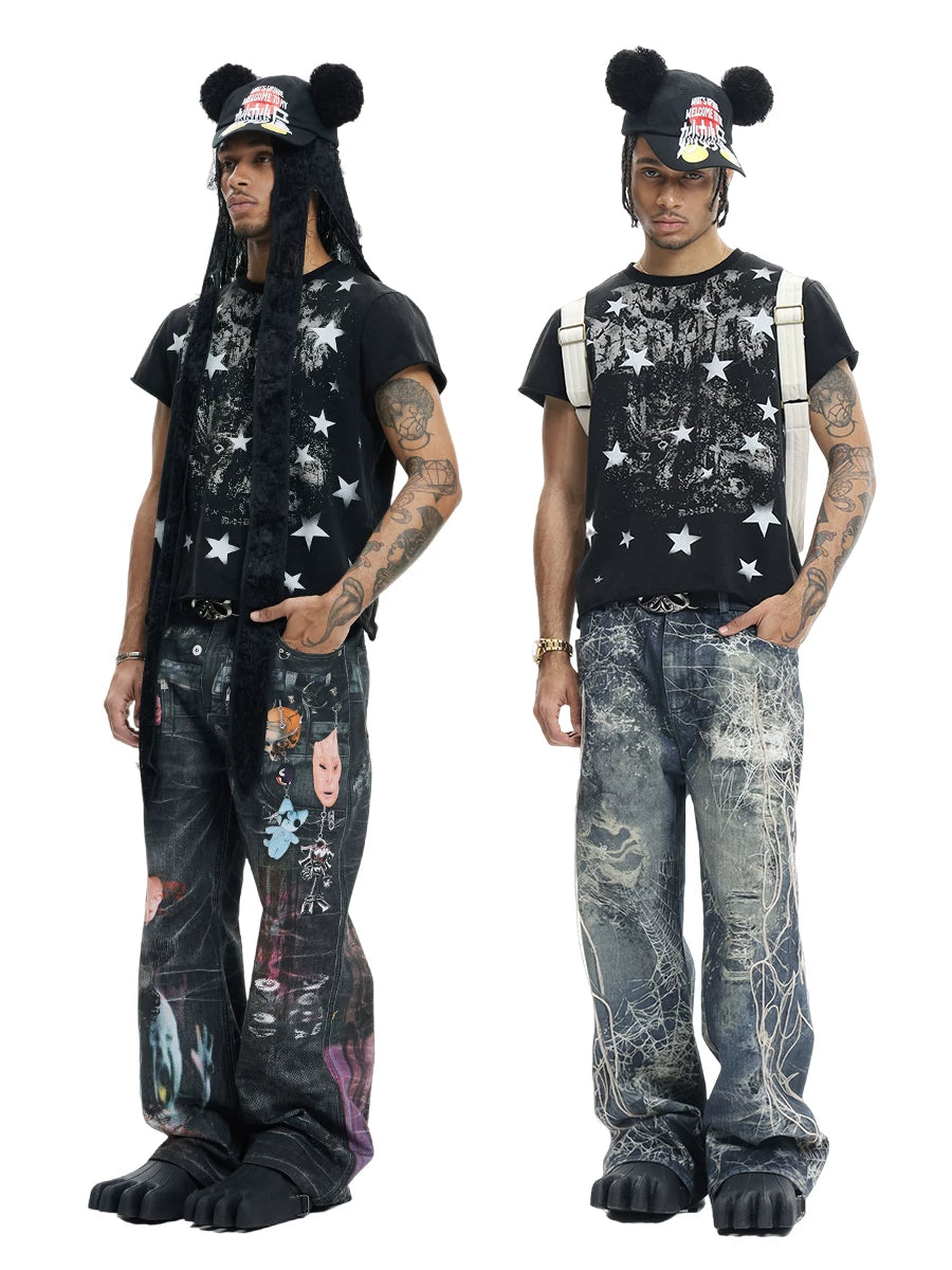 Punk Star Print Slim Cuffed Tee