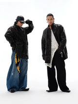 Men's Waist-cinched Mid-length Goatskin Jacket