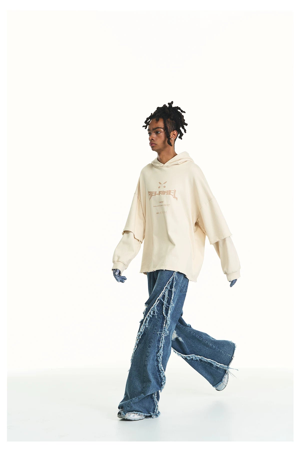 Loose Fit Distressed Washed Cotton Jeans