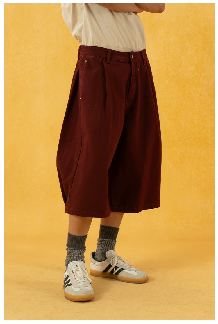 Men's Red Khaki Loose Vintage Shorts