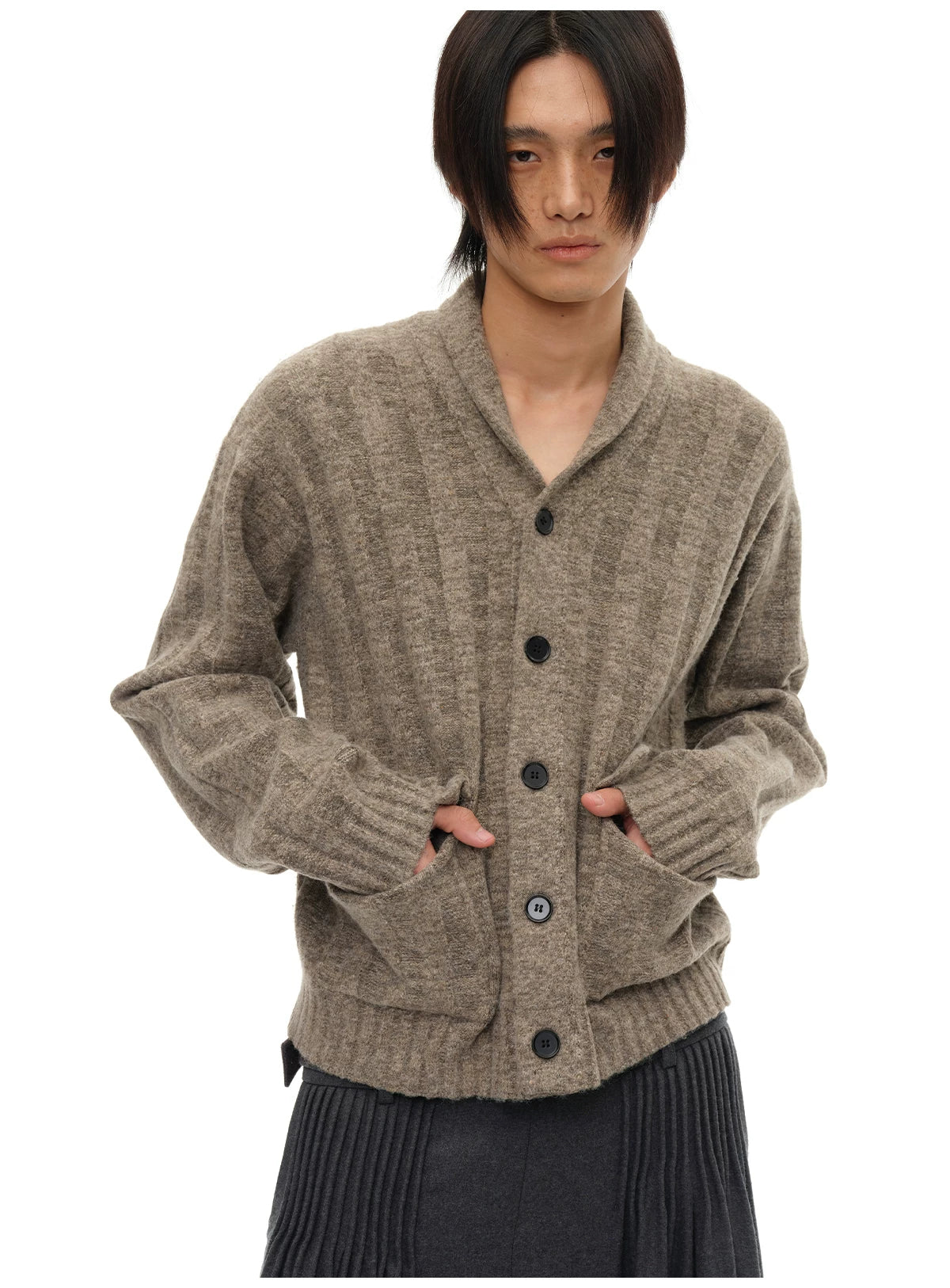 Shawl Collar Ribbed Cardigan