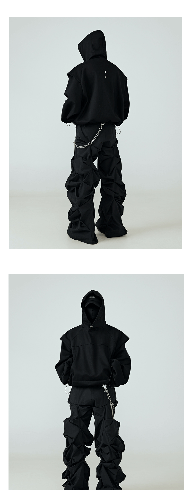 Black Pleated Wide Leg Casual Pants