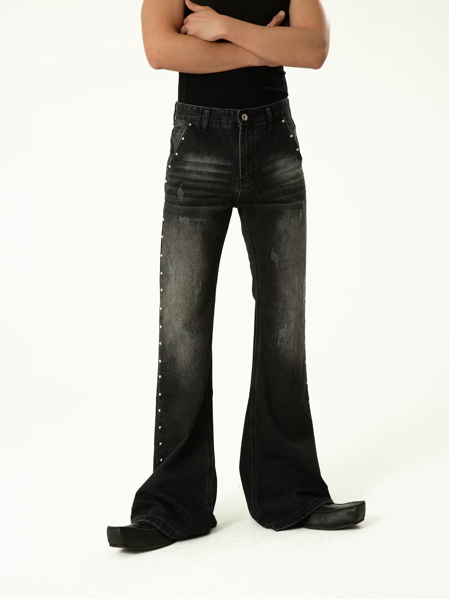 Men's Blue Black Rivet Flare Jeans