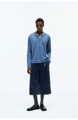 Striped Henley Cotton Cashmere Sweater