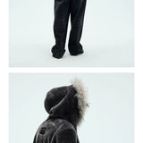 Detachable Fur Collar Fleece Hooded Coat