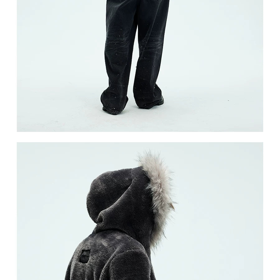 Detachable Fur Collar Fleece Hooded Coat