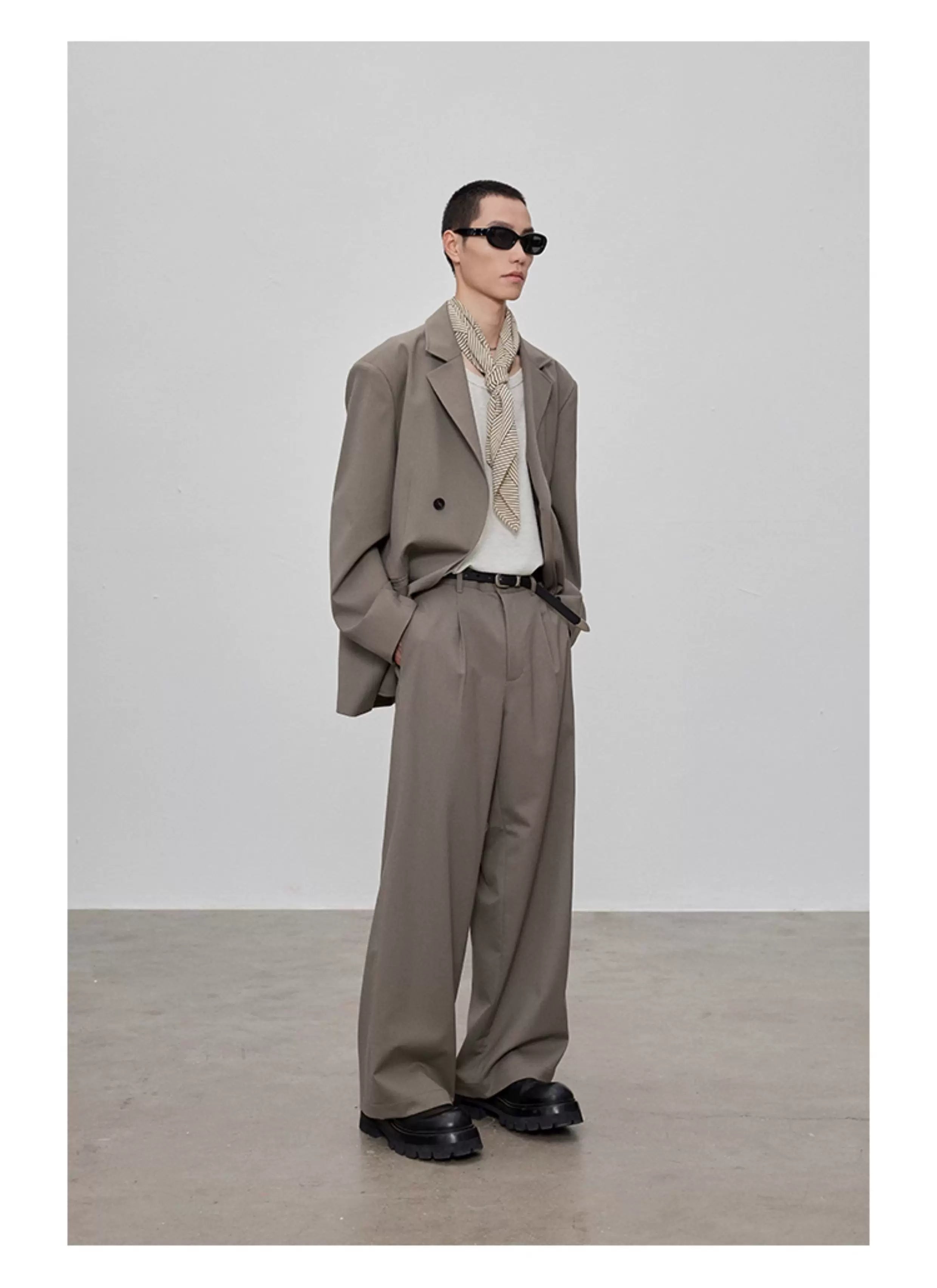 Adjustable Waist Wool Blend Dress Pants