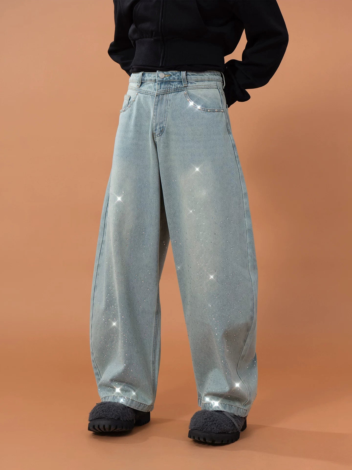 Men's Vintage Blue Riveted Sequin Jeans