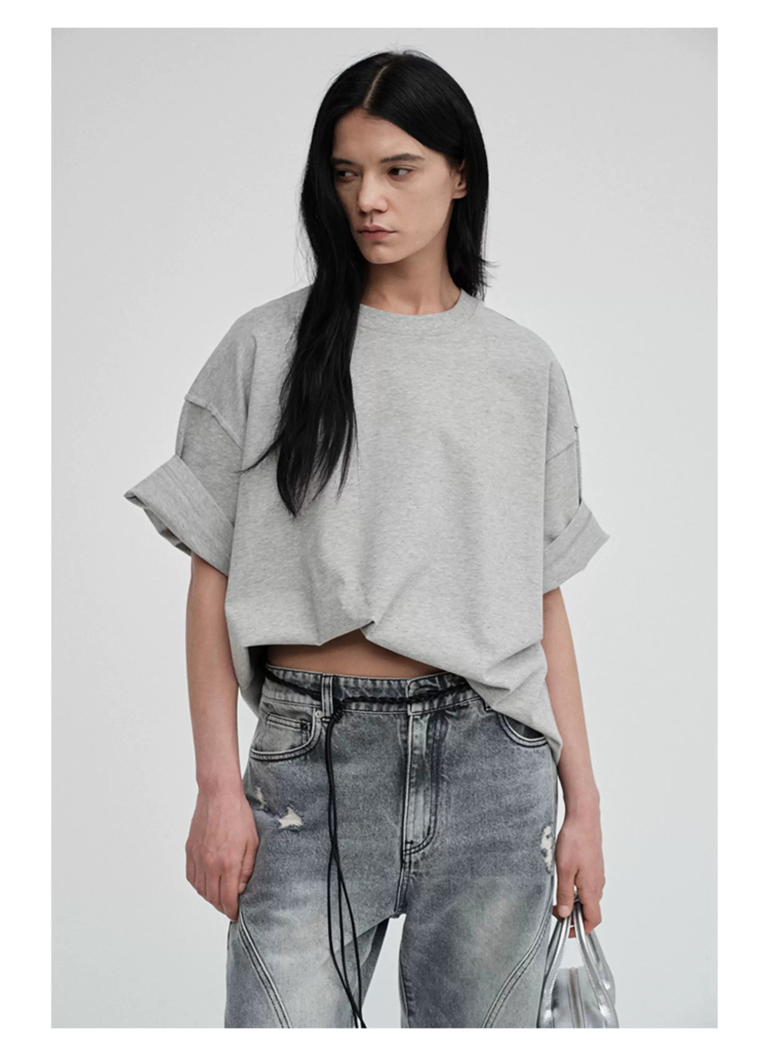 Crew Neck Raw Hem Short-Sleeve Tees
