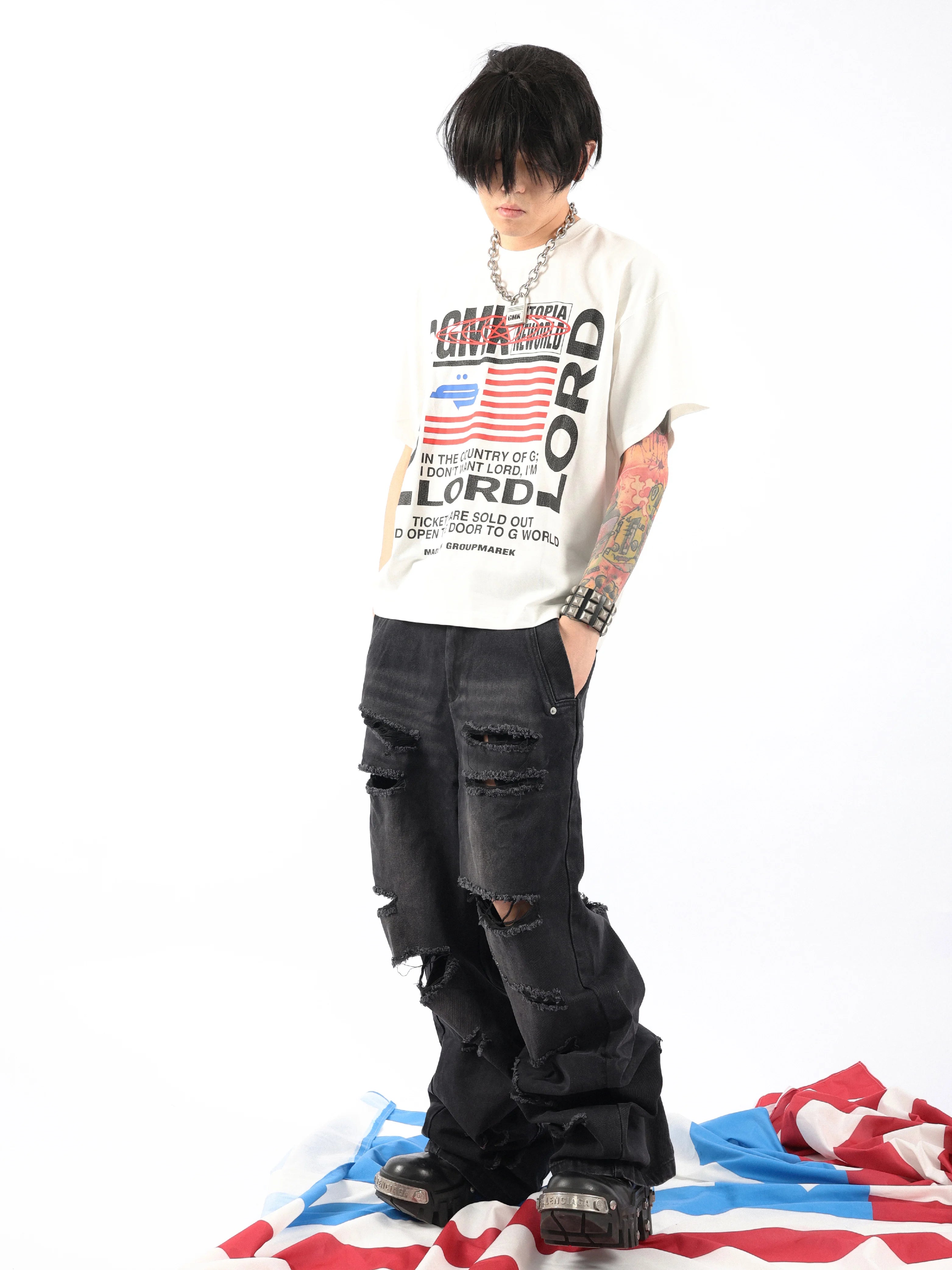 Two Tone Flag Cracked Print Tee