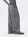 Grey Striped Wide Leg Lyocell Pants