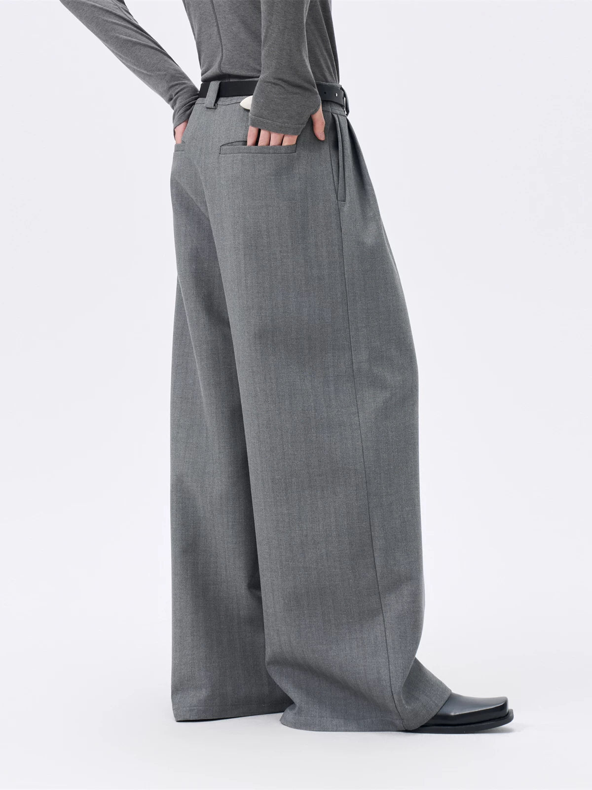 Grey Striped Wide Leg Lyocell Pants
