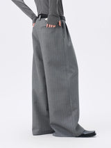 Grey Striped Wide Leg Lyocell Pants