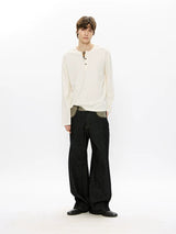 Long Sleeve Color Block Linen Henley