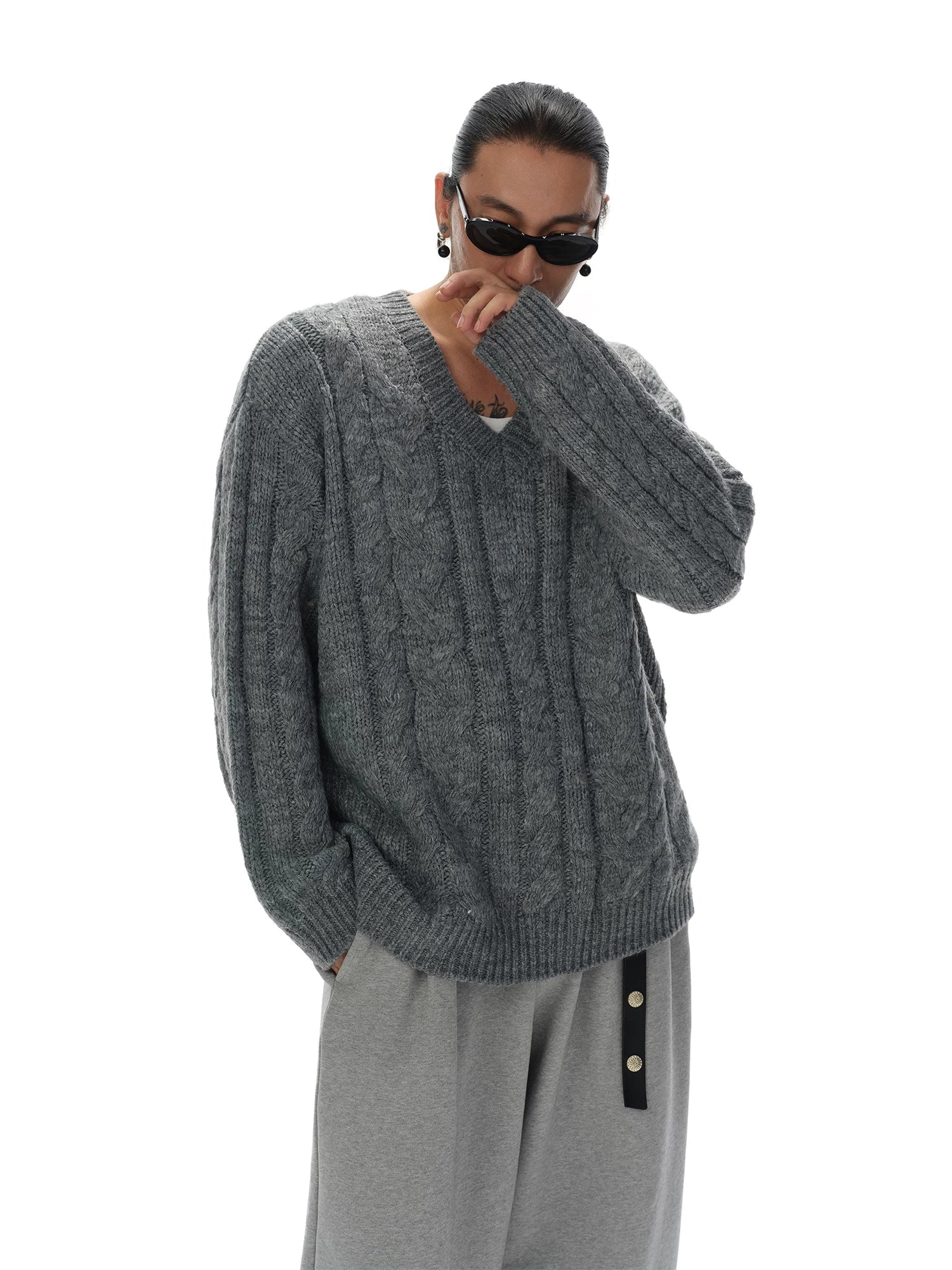 Men's V-neck Twist Wool Blend Sweater