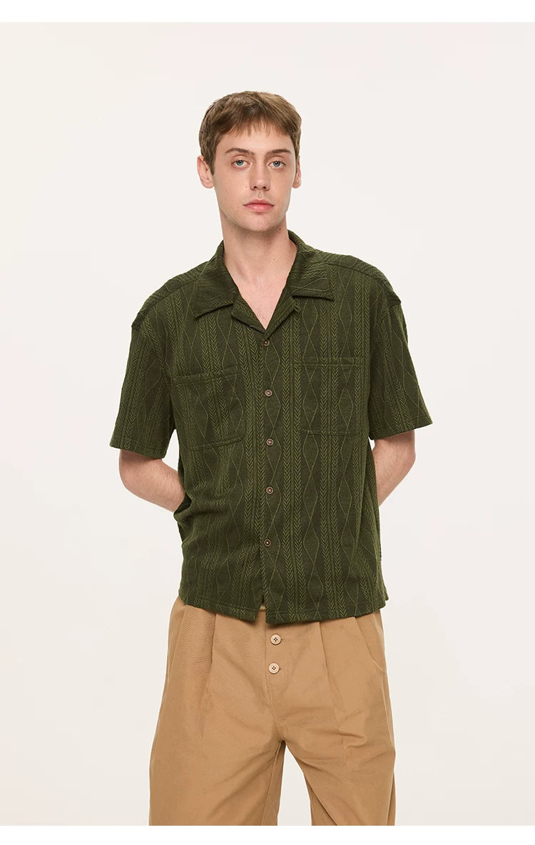 Wooden Button Short Sleeve Knitted Shirt