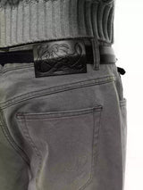 13Oz Sun-Washed Gray Distressed Wide-Leg Jeans