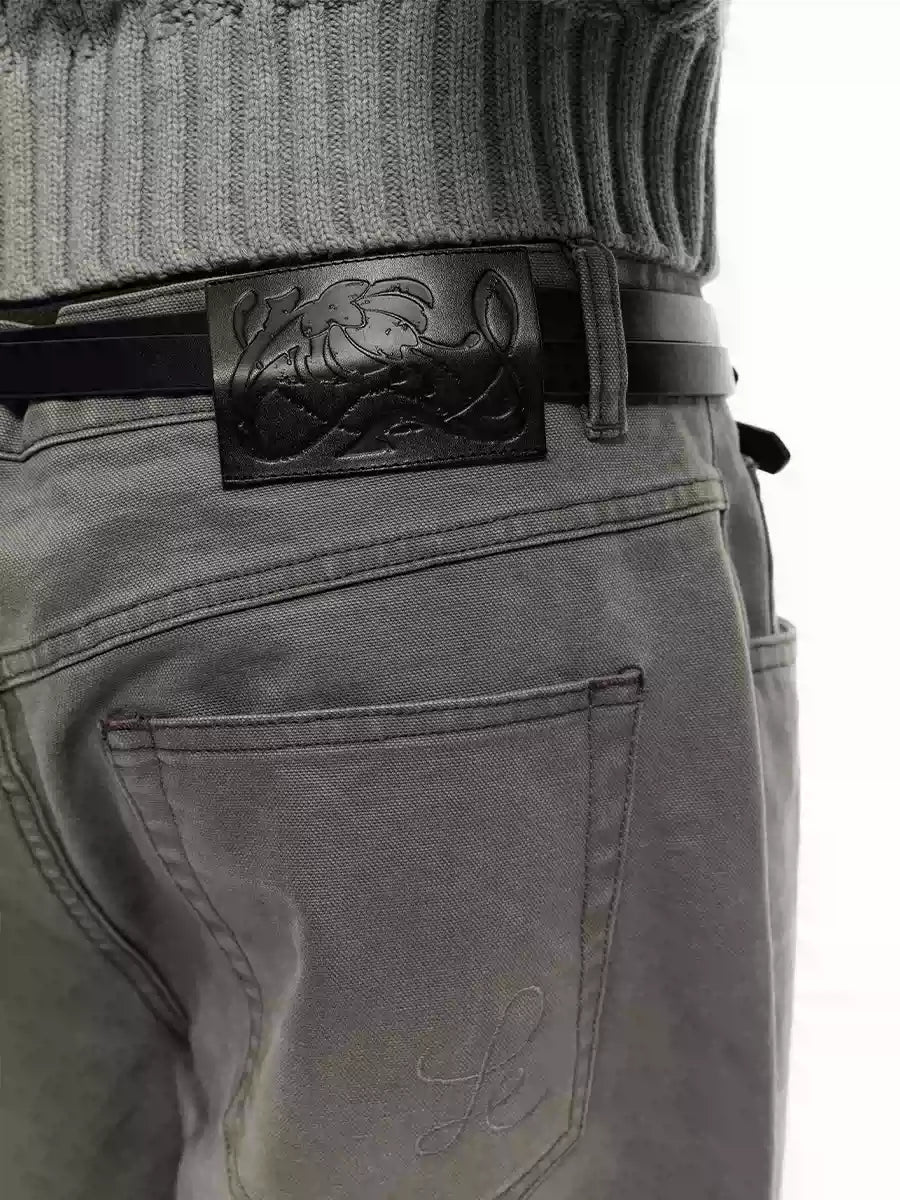 13Oz Sun-Washed Gray Distressed Wide-Leg Jeans