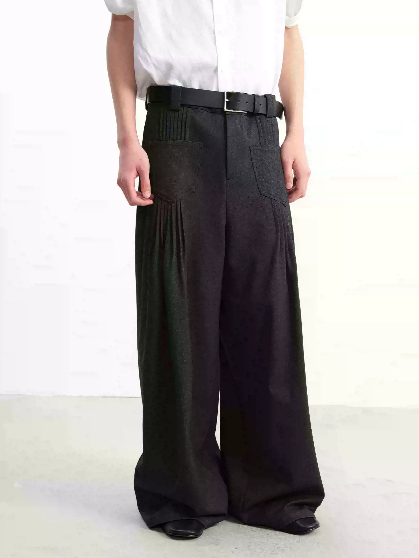 Pleated Twill Wide Leg Casual Pants