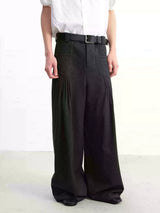 Pleated Twill Wide Leg Casual Pants