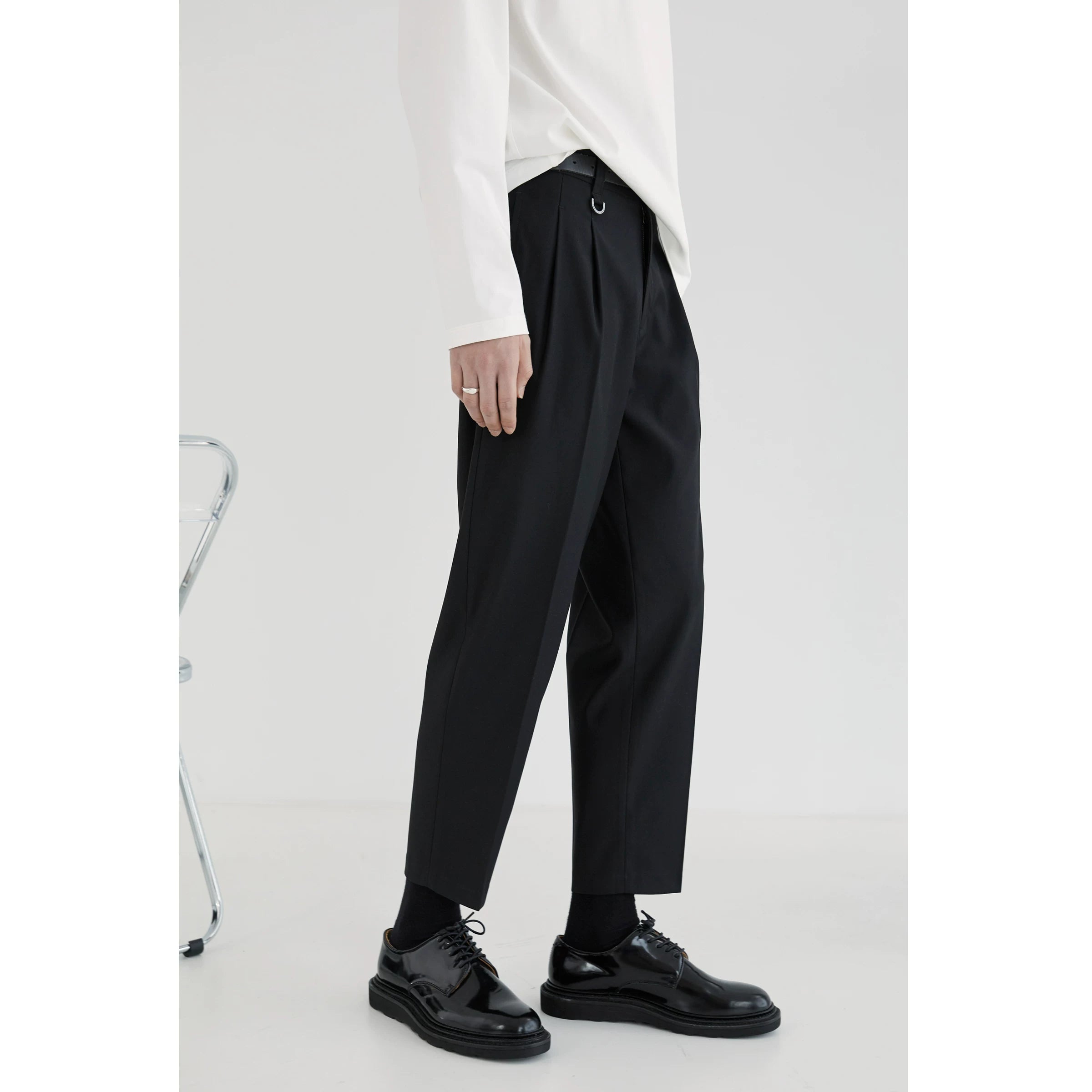 Double Pleated Wide Cropped Suit Pants