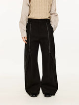 Men's Embroidered Curved Pleated Woolen Pants