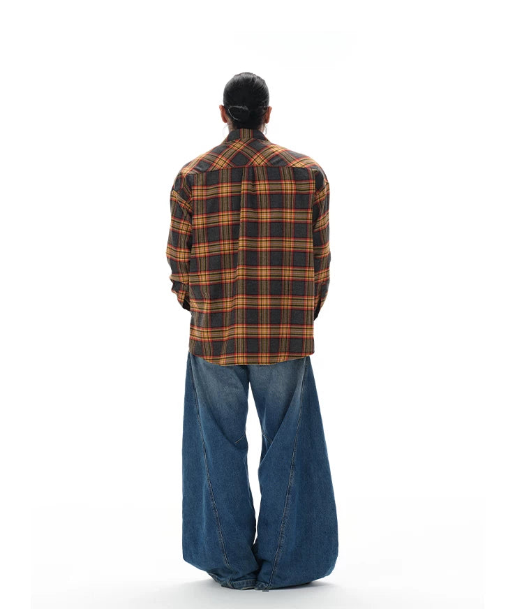 Vintage Oversized Brushed Plaid Shirt