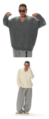 Men's V-neck Twist Wool Blend Sweater