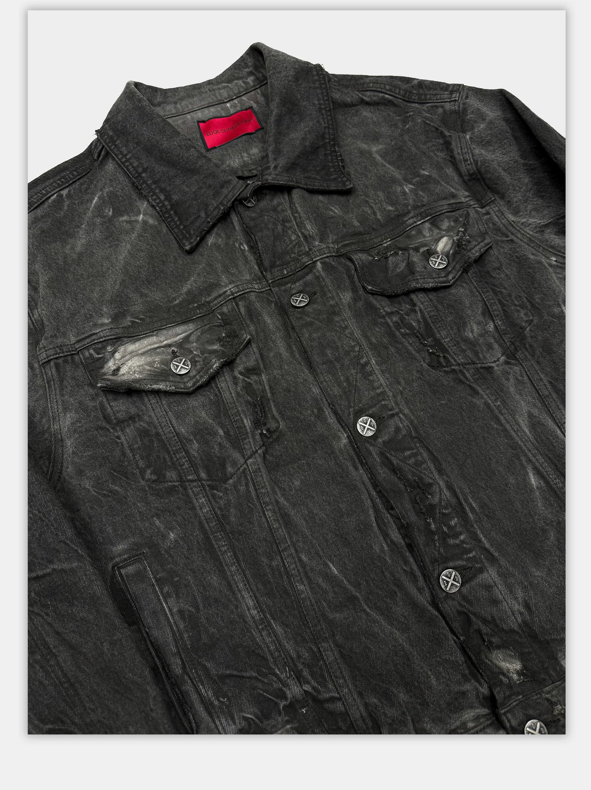 Loose Heavy Washed Distressed Denim Jacket