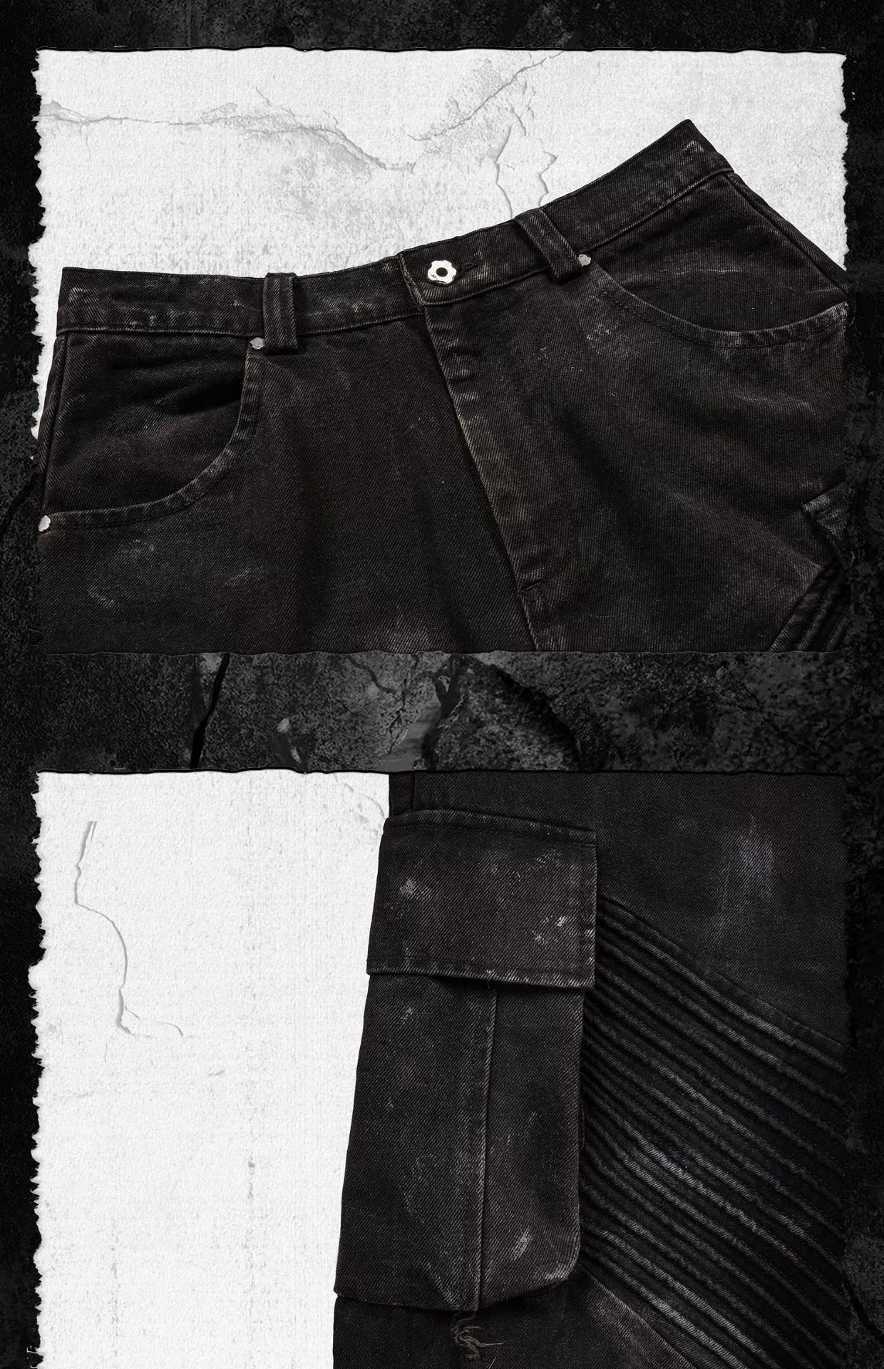 Distressed Flared Jeans With Strapped Pockets