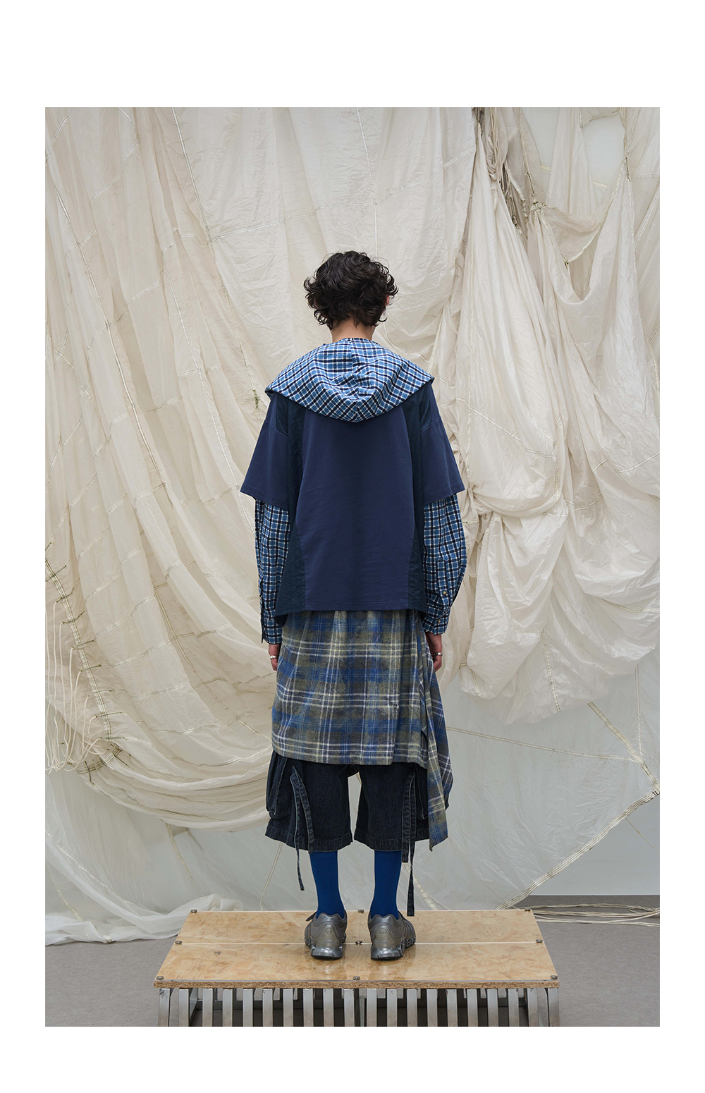 Detachable Hood Layered Plaid Shirt