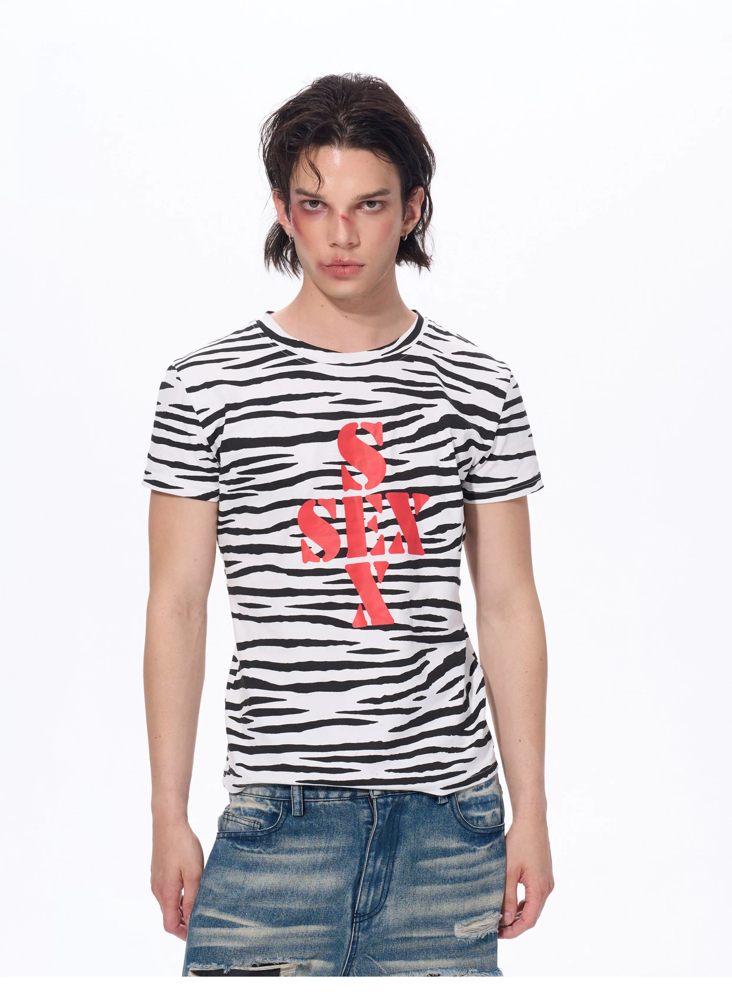 Zebra Print Letter Graphic Crew Neck Tee
