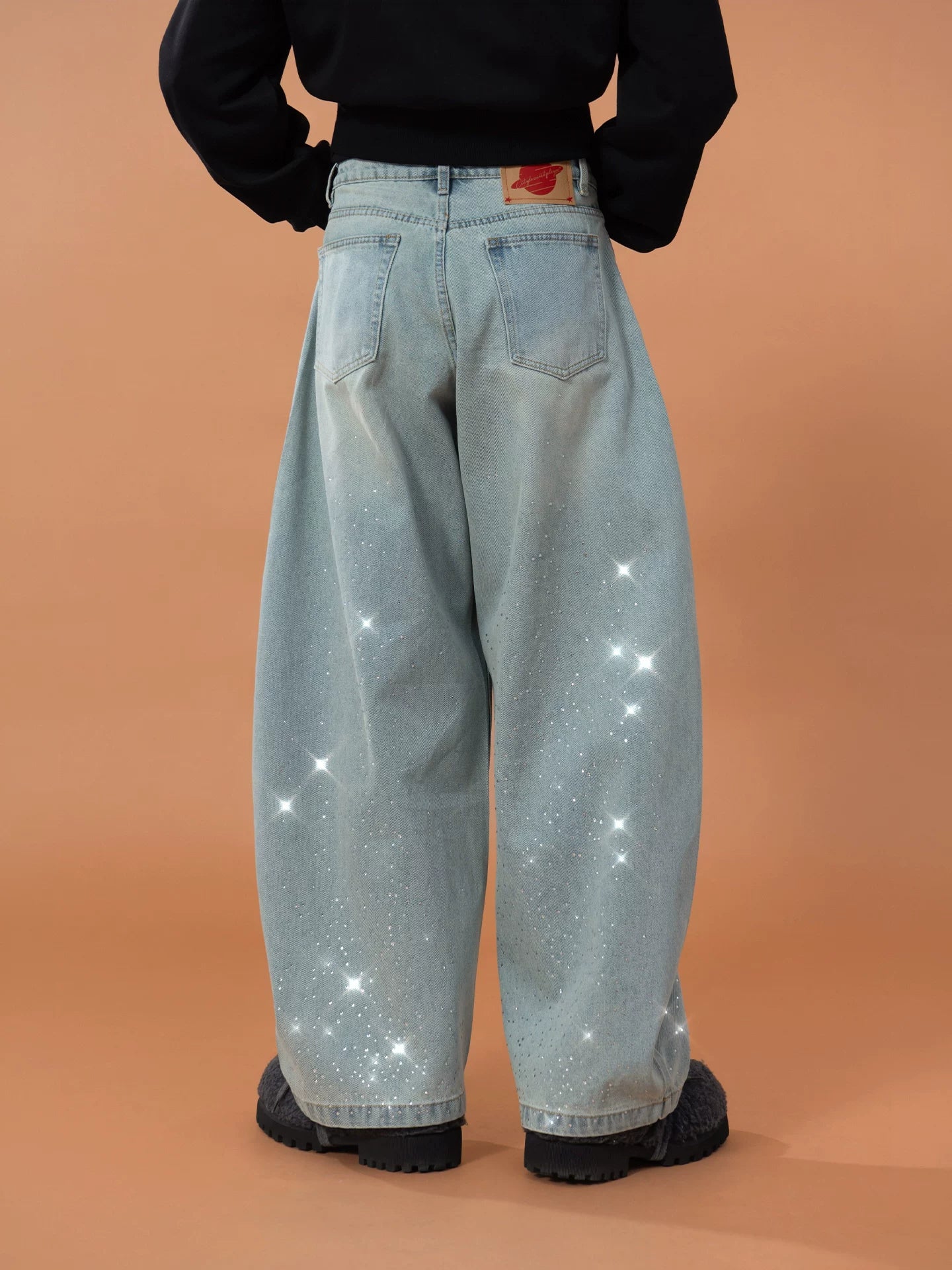 Men's Vintage Blue Riveted Sequin Jeans