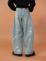 Men's Vintage Blue Riveted Sequin Jeans
