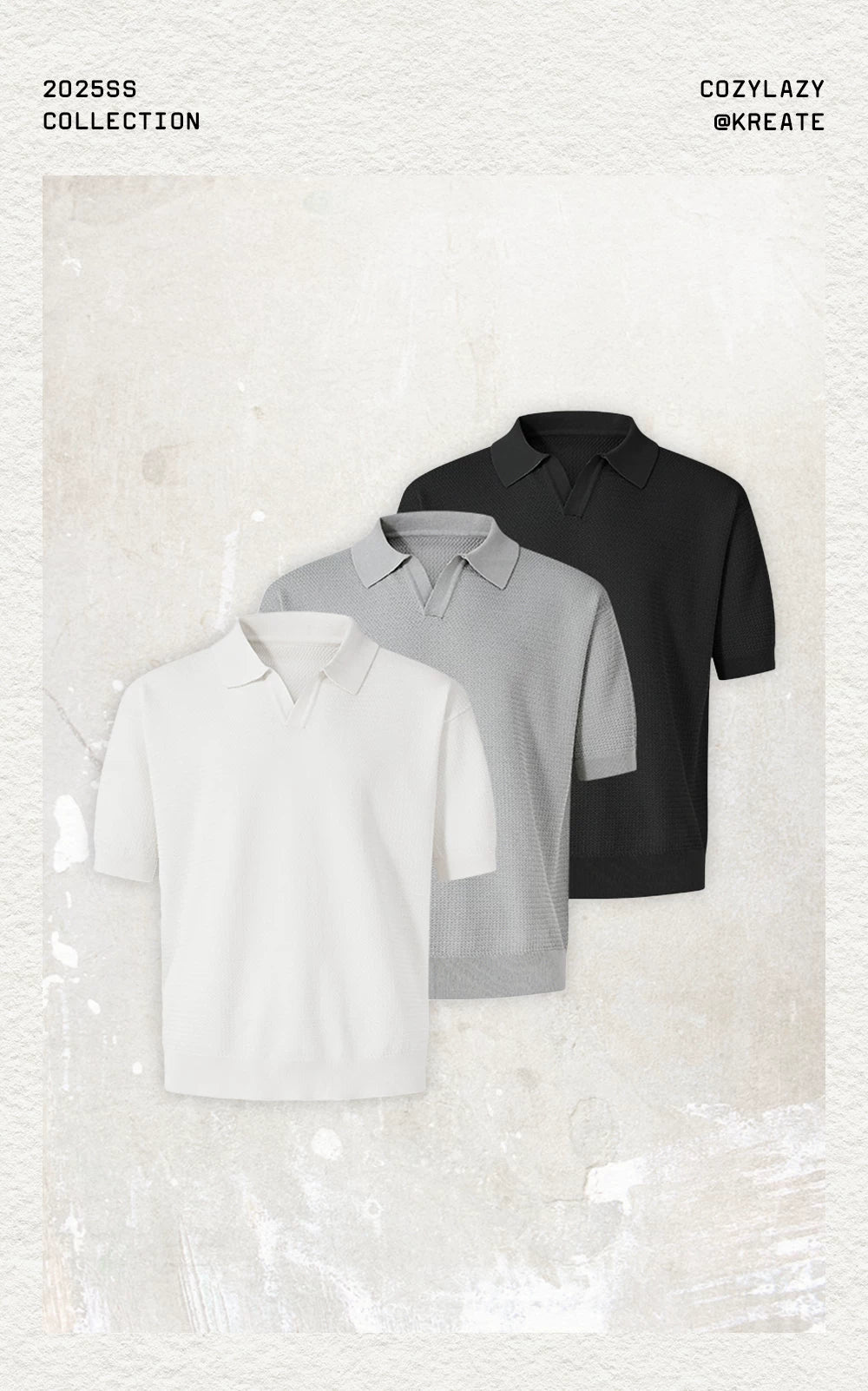 Wheat Jacquard V-Neck Knit Polo Tee