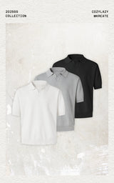 Wheat Jacquard V-Neck Knit Polo Tee