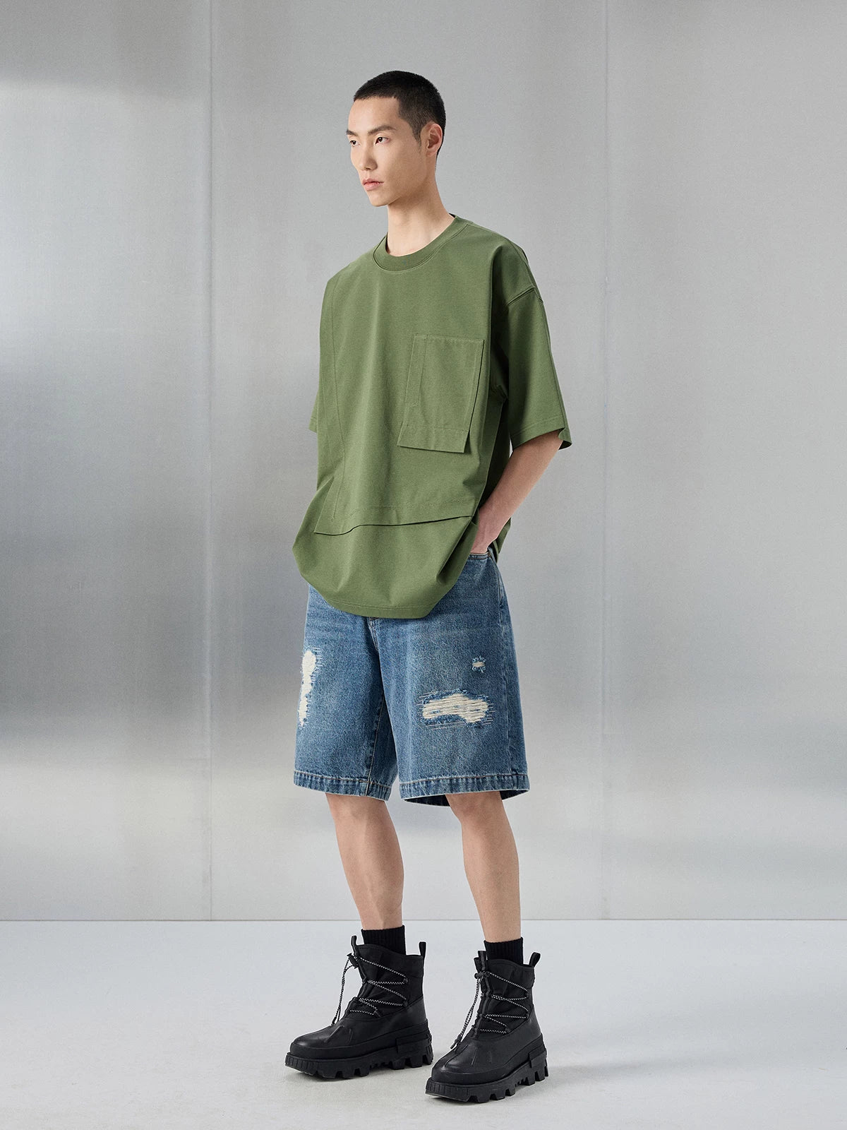 Distressed Patched Denim Pants
