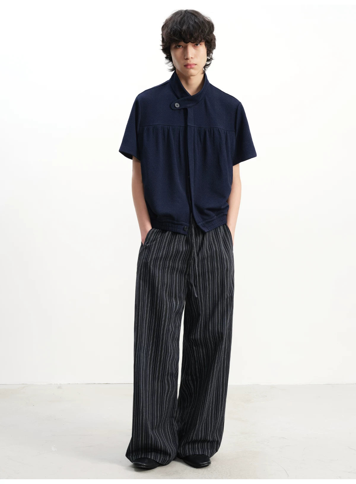 Tie-Front Striped Pleated Linen Pants