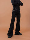 Men's Black Metal Ring Flare Jeans