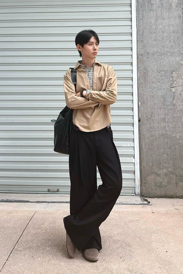 Long-Sleeve Layered V-Neck Color-Block Plaid Shirt
