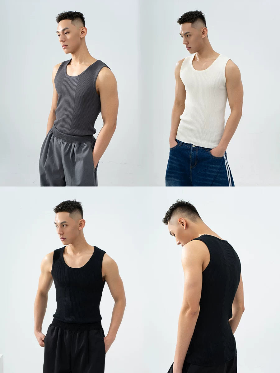 Men's Slim Striped Ribbed Knit Vest