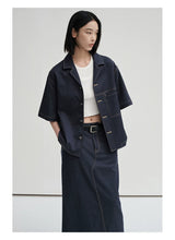 Cropped Contrast Cuban Collar Shirt Jacket