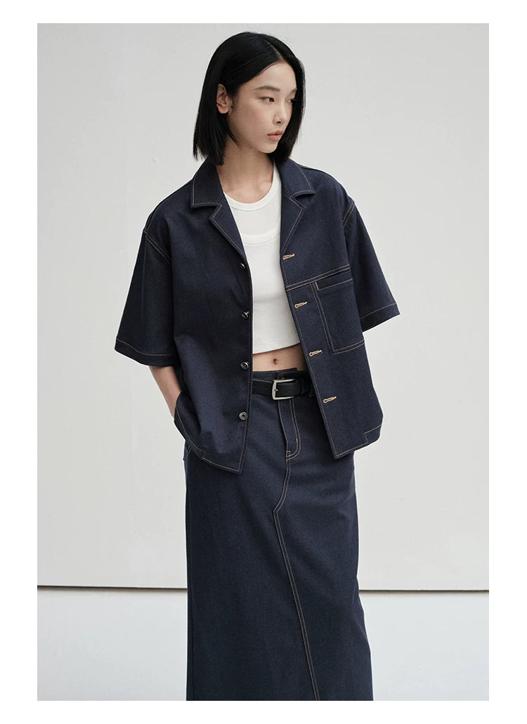 Cropped Contrast Cuban Collar Shirt Jacket