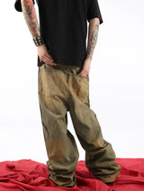 Heavy Washed Bamboo Print Baggy Jeans
