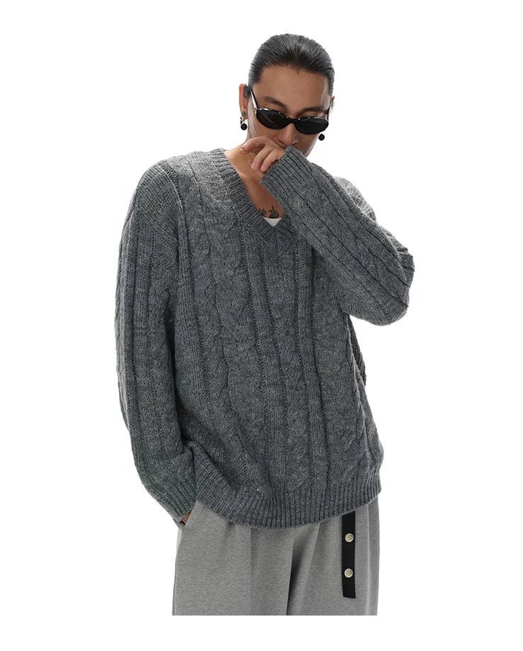 Men's V-neck Twist Wool Blend Sweater