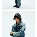 Two Tone Cropped Wide Denim Jacket