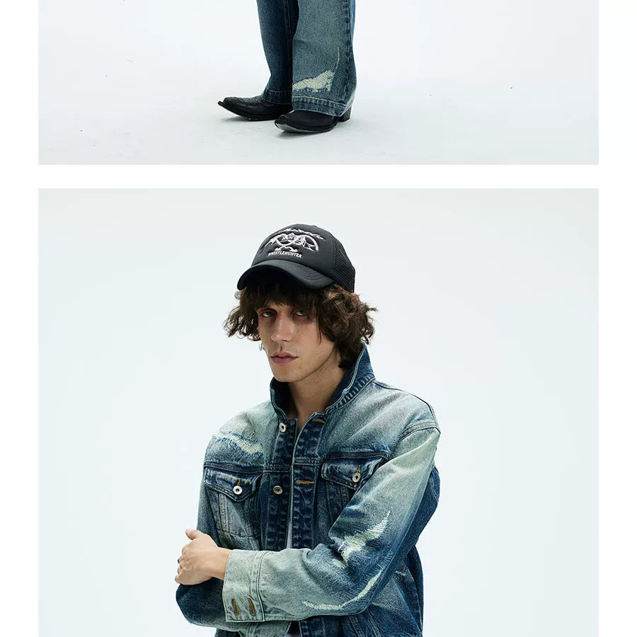 Two Tone Cropped Wide Denim Jacket