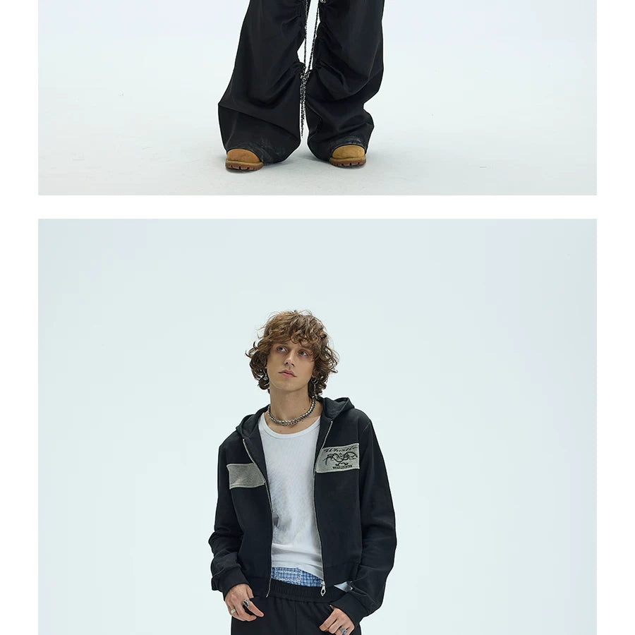 Black Side Adjustable Chain Casual Pants