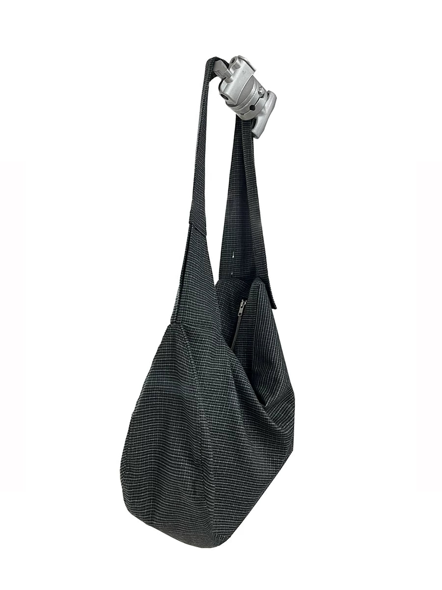 Wide Strap Checkered Crossbody Hobo Bag