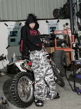 Washed Distressed Camo Cargo Pants